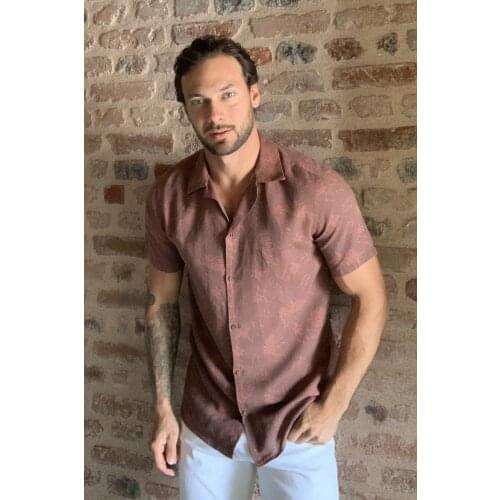 Trendyol Male Linen Apaj Collar Short Sleeve Regular Fit Shirt TMNSS20GO0443