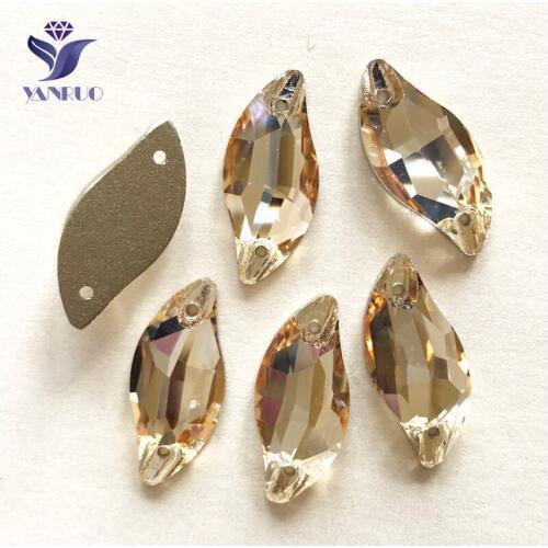 YANRUO 3254 All Sizes GSHA Diamond Leaf Sewing Beads Strass Flat Back Gold Rhinestone Sew On Crystal Stones