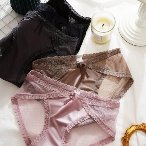 Lace Panties Women Ultra-Thin Briefs Transparent Sexy Underwear Low Waist Cotton Crotch Underpants Sexy Lingerie Panty M-L