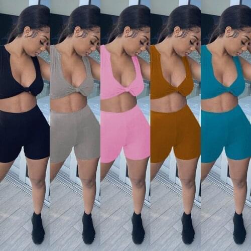 Womens two-piece suit, 2021 summer womens clothing, sleeveless solid color fashion trend sports yoga two-piece suit