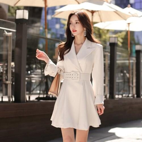 HIGH QUALITY New Fashion 2020 Runway Designer Dress Womens Long Sleeve Notched Collar Belt Dress