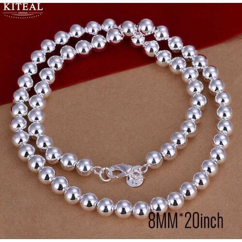 KITEAL silver necklace women 6mm 8mm 16inch 18inch 20inch Beads round beads colar Wedding 925 Jewelry Accessories