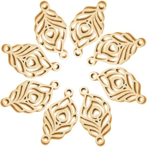 10pcs 304 Stainless Steel Connectors Charms Laser Cut Feather Pendants for DIY Bracelet Necklace Jewelry Making Supplies