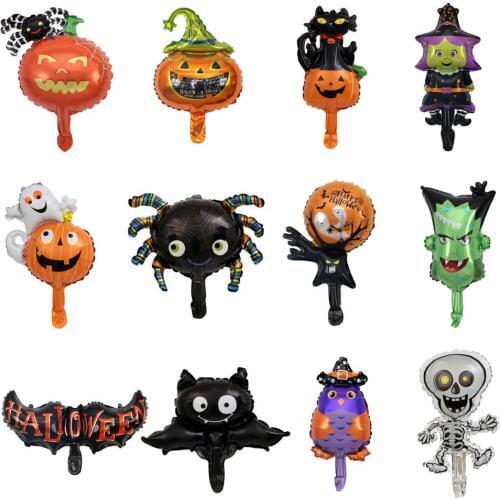 10pcs/lot Mini Size Cartoon Halloween Pumpkin Spider Bat Happy Halloween Day Foil Air Balloons Party Decoration Kids Toys