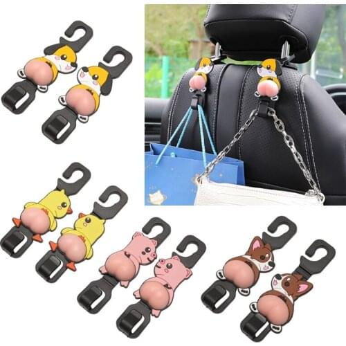 A70F Cute Animal Tushy Car Headrest Hooks 2 Pack for All Car Stylish Back Seat Hanger Car Seat Organizer Accessory