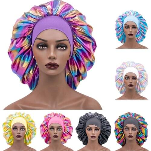 2020 extra large laser wide-brimmed night cap stretch milk silk chemotherapy cap stain bonnets