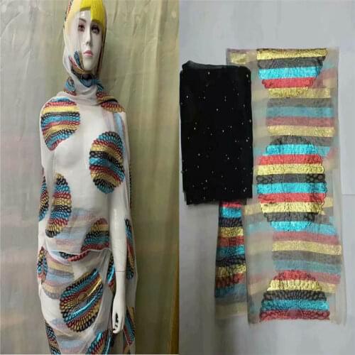 2020 Fashion High Quality Silk Fabric 5+2 Yards/Set For Lady Dress Embroidered Silk Fabric African Metallic Silk Fabric!LXFN1153