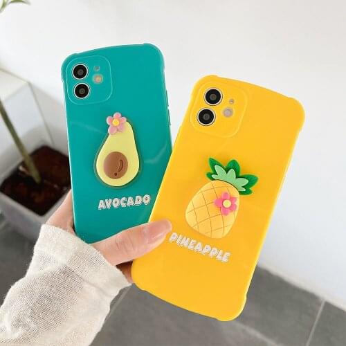 3D Cute Cartoon Fruit Avocado Pineapple Phone Case for iphone 11 12Pro Max XR XS 7 8Plus Solid Color Shockproof Soft Back Cover
