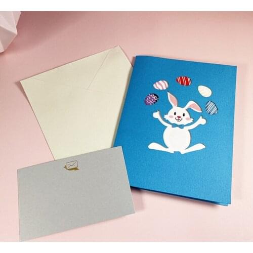 3D Pop-Up Bunny Flower Basket Easter Cute Animal Greeting Cards with Envelope