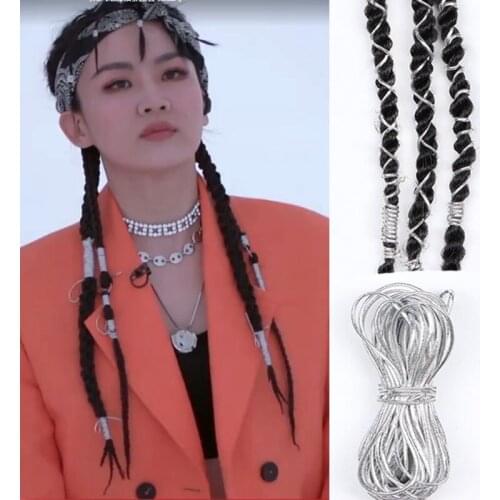 5 Pcs/Set Silver Gold Braided Hair Styling Tools African Braid Braided Elastic Cord Headdress Hair Braiding Tools Long 100cm