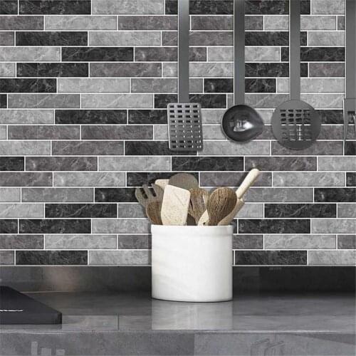 5pcs Striped Print Tile Wall Stickers Cover For Kitchen Bathroom Dormitory Household Restaurant Decoration