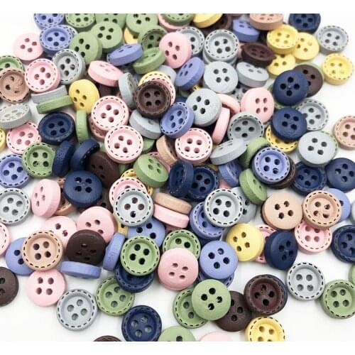 50pcs mini 1cm mix color Wooden sewing button scrapbook round dotted coffee four holes 10 mm WB743
