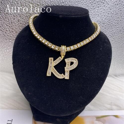 AurolaCo Custom Name Necklace Personality Stainless Steel Gold Choker Two Letter Nameplate Pendant Necklace Jewelry Wedding Gift