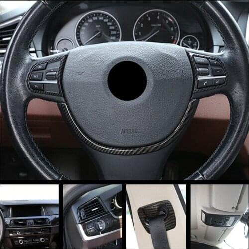 Car Console Carbon Fiber Color Multimedia Gear Panel Trim Water Cup Holder Cover Stickers For BMW 5 series F10 Auto Accessories