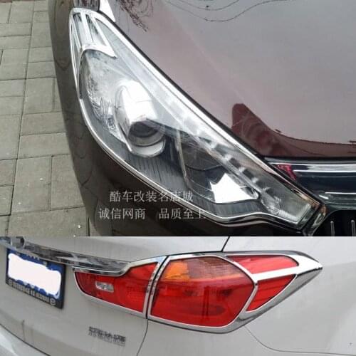 Car styling ABS Chrome Car Front Headlight + Rear Tail Light Lamp Cover Trim For kia k3 2012-2015