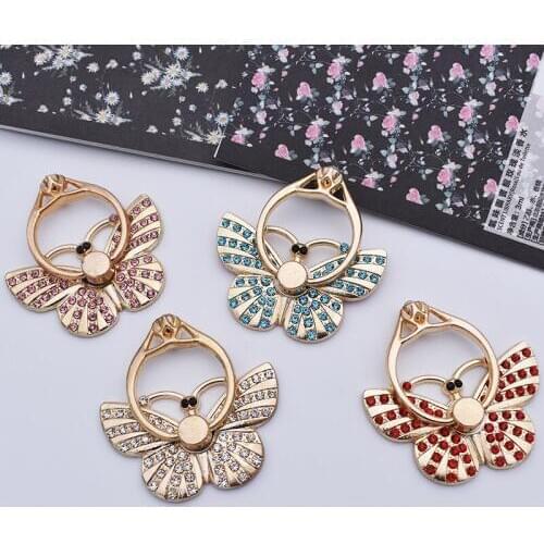 Butterfly Bracket Female Models Rhinestone Ring Buckle with Diamond Metal Ring Bracket Mobile Phone Holders