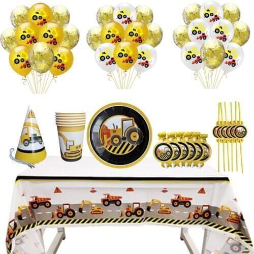 Construction Theme Paper Plates Cup Tablecloth Disposable Tableware Set Children Cartoon Car Birthday Party Supply Decoration