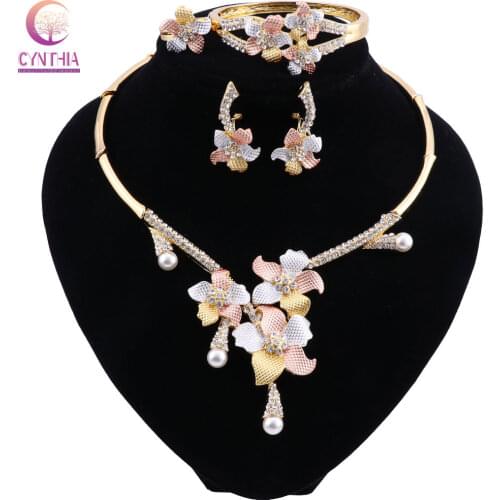 CYNTHIA High Quality Italian Women Fashion Bride Wedding Gold Color Jewelry Necklace Bracelet Ring Earrings Crystal Jewelry Sets
