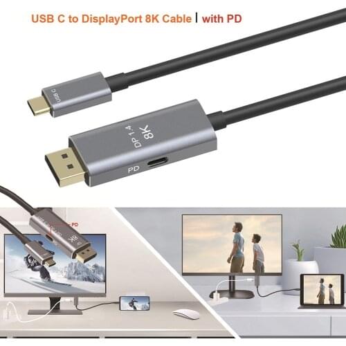 Video PC Laptop TV DP DisplayPort Cable USB C DP 1.4 Cable Type-C to DisplayPort 1.4 8K Converter Video Adapter 1/2/3m