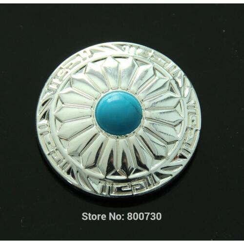 KB307) 50pc 1-1/8'' (3.0cm) Wild Hearts Concho Sterling-silver w/ Blue Stone Leathercraft Concho