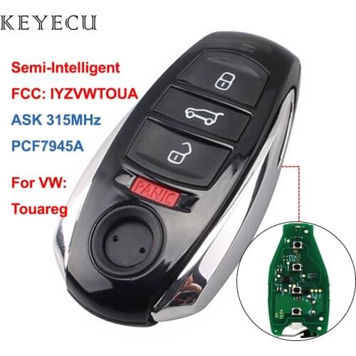 Keyecu Semi-intelligent Remote Key 4 Buttons ASK 315MHz PCF7945A-HITAG (VAG) Chip HU66 for Volkswagen VW Touareg FCC: IYZVWTOUA