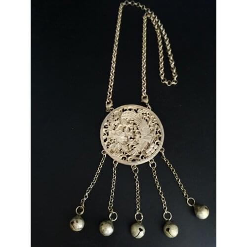 China Elaborate Miao Silver Handmade Hollow Out Lucky Long Life Lock Necklace Metal Handicrafts Decorate#2