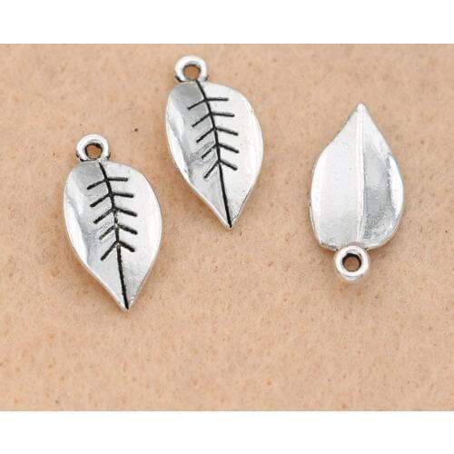 KJjewel Antique Silver Plated Leaf Charms Pendants for Jewelry Making Bracelet Diy Handmade 18x9mm
