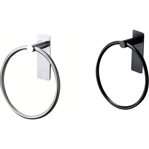 Towel Ring/Hand Towel Holder - Self Adhesive Round Towel Rack Black Hand Towel Bar for Bathroom, Stainless Steel