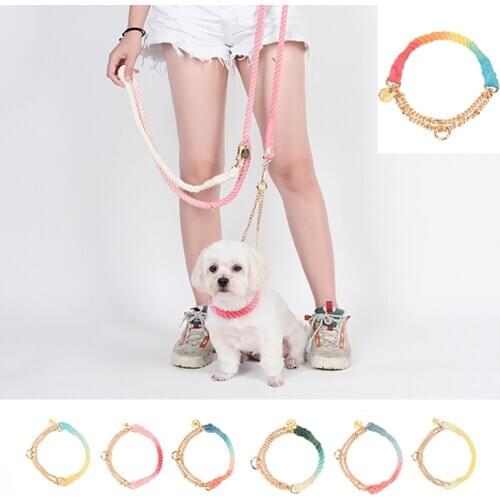 Dog Leash Round Cotton Dogs Lead Rope Colorful Pet Long Leashes Belt Outdoor Dog Walking Training Leads Ropes Dog Collar