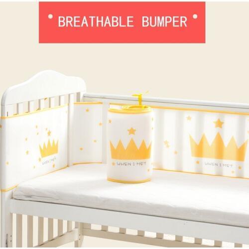 Summer Breathable Baby Bedding Bumper Collision Half Around Baby Bumper Crib Set Cotton Printing Mesh Safety Rails