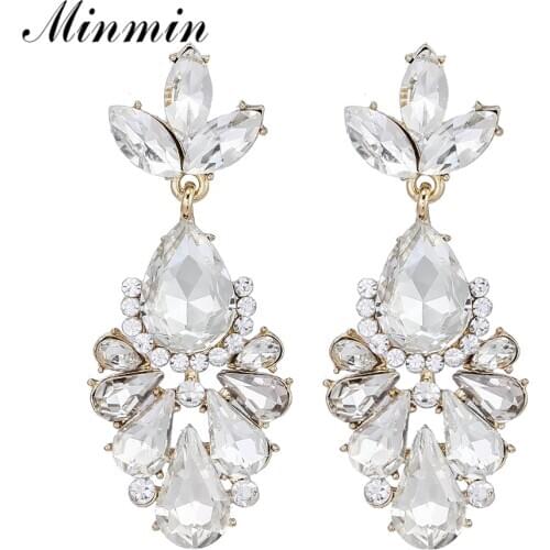 Minmin Delicate Cute Crystal Wedding Drop Earrings for Women Shiny Small Teardrop Flower Earrings Princess Prom Jewelry EH1705