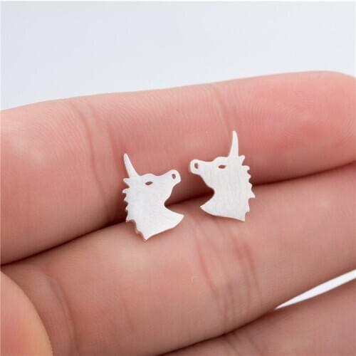 Fashion Unique Small Animal Piercing Jewelry Cute fine unicorn Horse Earrings Women Girls Best Party Gifts Bijoux
