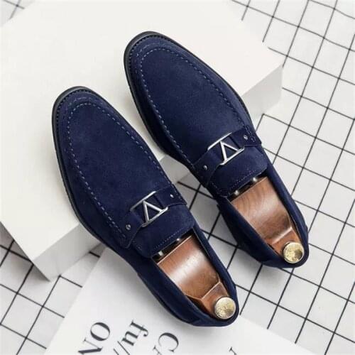 New Men Shoes Fashion Casual Business Formal Wear Pure Color Imitation Suede Classic Metal High-end Banquet Dress Loafers KS283