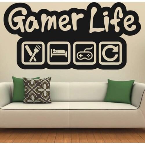 Gamer Wall Stickers Game Life Quotes Art Wall Decals House Decorative Kids Boys Room Wallpaper Pattern Removable B253