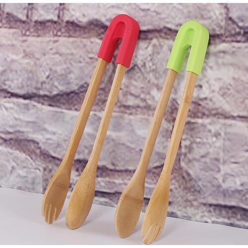 New Kitchen Silicone Bamboo Tongs BBQ Grilling Clip Clamp Tong Salad Bread Tongs Eco Friendly Cooking Utensils Kitchen Gadgets