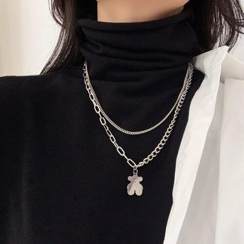 Necklace for Women Geometric Multilayer Chain Cute Bear Necklace Fashion Clavicle Chain Jewelry Accessories Wholesale
