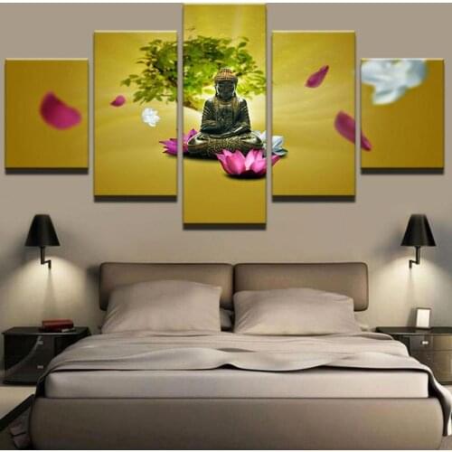 Poster HD Printed Painting Fashion Unframed 5 Panel Buddha Large Home Decoration Wall Art Modular Pictures For Living Room