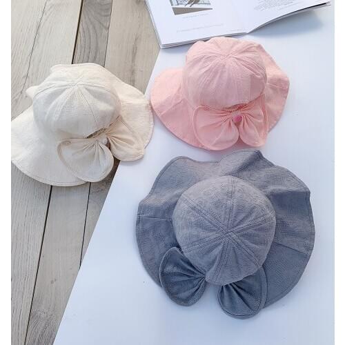 1pc New Kids Hats Summer Outdoor Baby Hat Infant Girl Sun Hat Cotton Children Kids Summer Beach Cap Bow Bucket Hats Casual 1-3Y