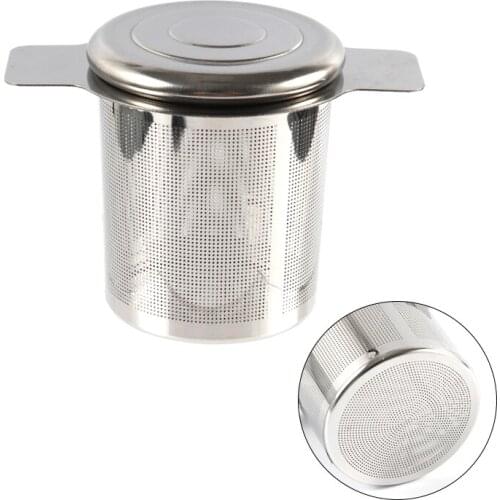 Double Handles Tea Infuser with Lid Stainless Steel Fine Mesh Coffee Filter Teapot Cup Loose Leaf Tea Strainer