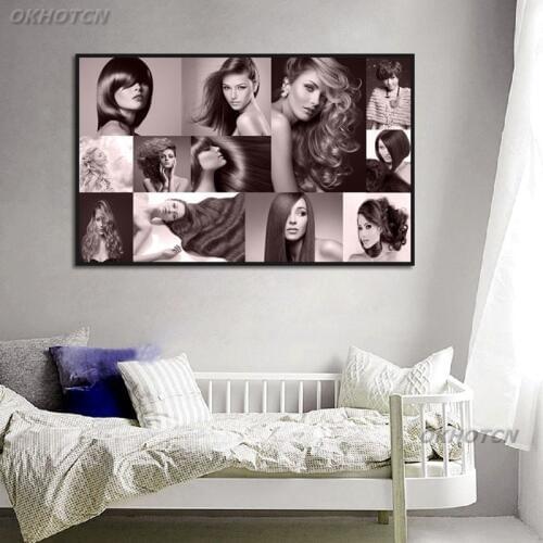 Nordic Lady Hair Hairstyle Wall Art Picture Poster And Print Modern Black And White Barber Shop Home Decor Canvas Painting Woman