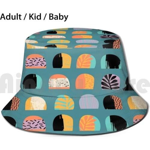 80’S Print Sun Hat Foldable UV Protection Sun Hat Moon