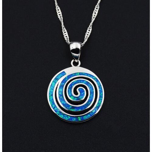 Spiral / Swirl Design Blue Fire Opal Pendant Necklace for Best Friends