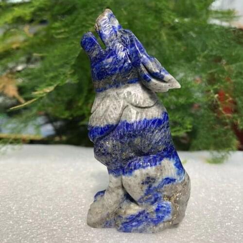 About 8.8cm Natural Crystal carving lapis lazuli Wolf figure statue hand carved crystal healing For family