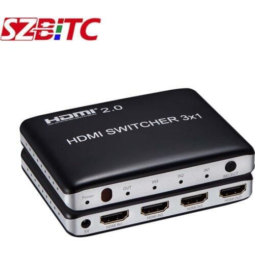 SZBITC HDMI Switcher 3x1 4K@60Hz HDMI2.0 Switching 3 In 1 Out Video Converter 3D for PS4 XBOX DVD PC TV HDTV