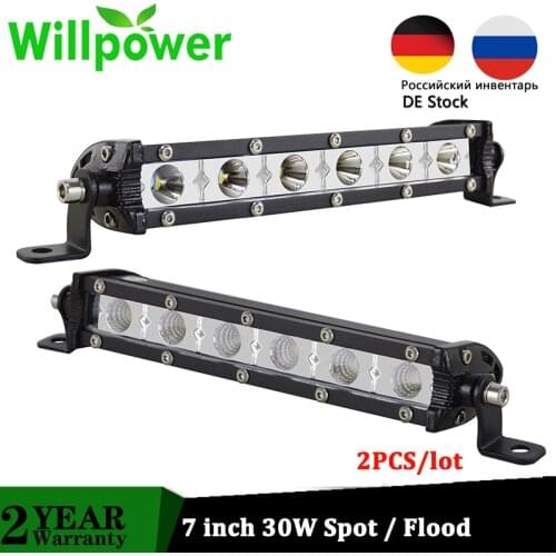 Willpower 2 X 7 inch 30W Super Slim LED Work Light Spot / Flood Beam Offroad Driving Lamp ATV SUV 4X4 4WD UTV Truck Boat 12V 24V