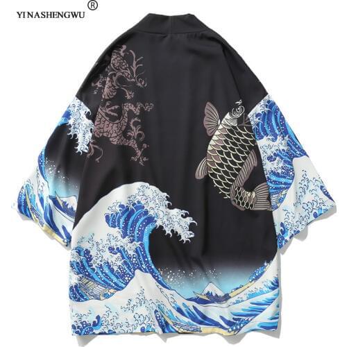 Yukata Kimonos Women Harajuku Cardigan Japanese Kimono Summer Carp Print Loose Shirt Tops Casual Woman Man Kimonos Coat Couple