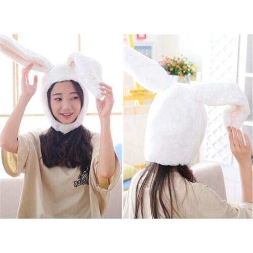 Bunny Ears Hat with Moving Ears Adjustable Chin Strap Earflaps for Halloween Party Women Girls Long Cap Plush Rabbit Ears Hat