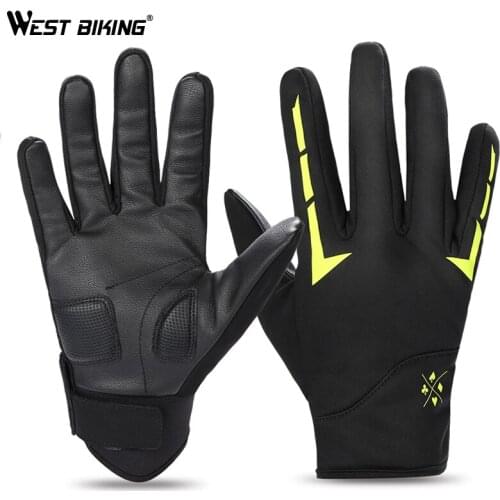 WEST BIKING Bike Gloves Winter Fleece Full Finger Bicycle Gloves Thermal Reflective Bike Gloves Touch Screen Ski Cycling Gloves