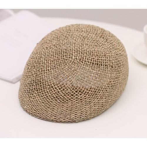 2021 Hand-woven Straw Women Summer Thin Newsboy Cap Painter Adjustable Rope Knitted Beret Mesh Breathable Beach straw hat