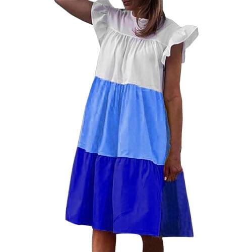 Dresses For Women 2021 Womens Summer Three-color Contrast Stitching Sleeveless O-neck A-line Beach Dress Vestidos De Mujer